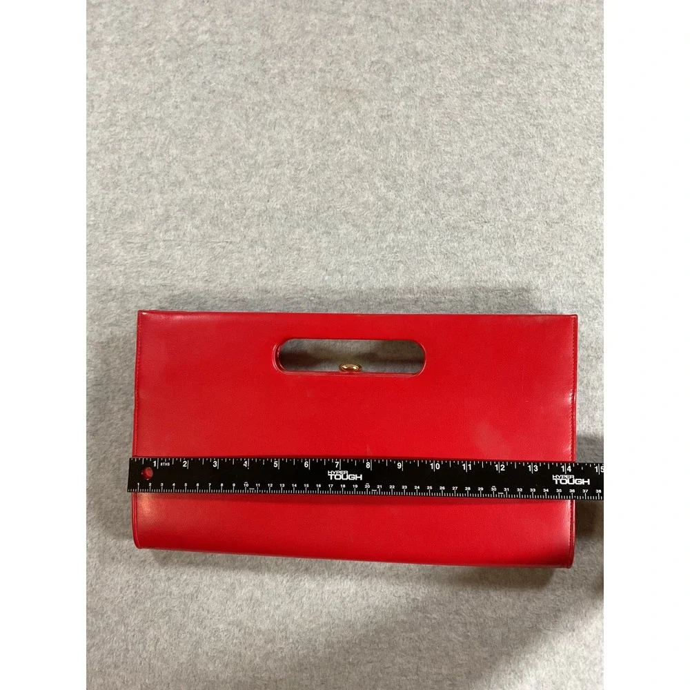 Vintage Red Leather Cut Out Handle Clutch Bag Evening Purse Gold Hardware